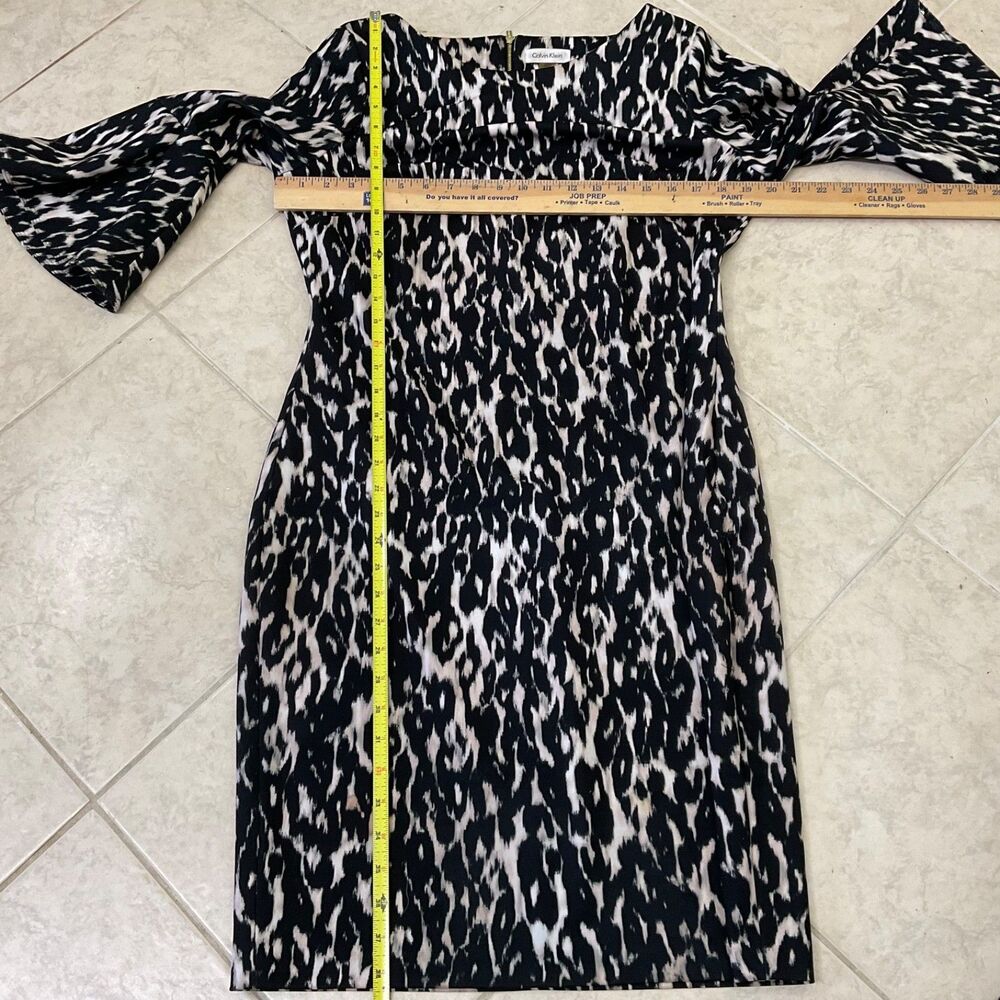 Calvin Klein Animal Print Bell Sleeve Sheath Dress Womens Size 14 Career office - Picture 5 of 9